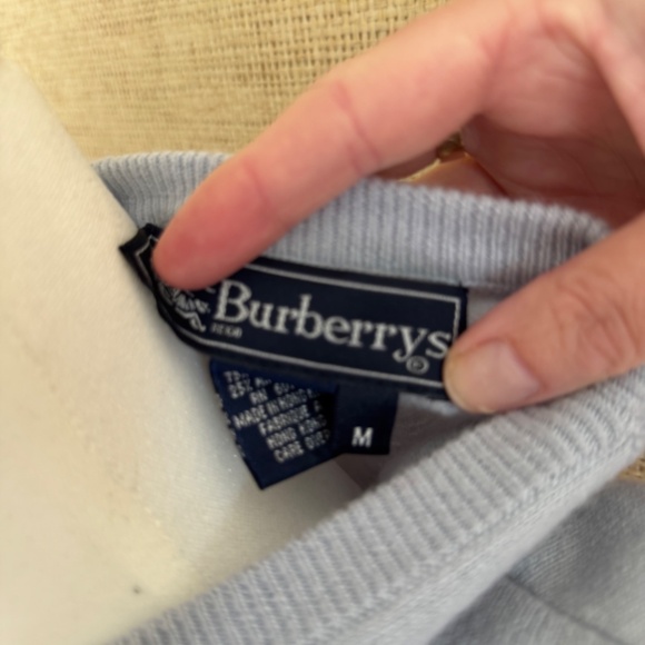 Burberrys Wool Blend Short Sleeve Crewneck Powder Blue Sweater - Sz M - Picture 4 of 7